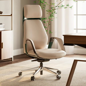 Eureka Ergonomic comfy high-end napa genuine leather executive office chair-Off-White