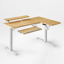 Eureka Ergonomic Rubber wood L-Shaped Standing Desk built-in accessories, perfect for any office.