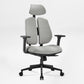Flex Ergonomic Office Chair With Dual Backrests, Gray Fabric, and Black Base.