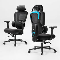 Front and back view of an ergonomic office chair, blue|eurekaergonomic