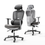 Front and back view of an ergonomic office chair, gray|eurekaergonomic