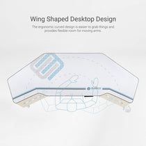 Eureka Ergonomic Full-Desk Mouse Pad, White Surface With Blue Accents, Ergonomic Design, Non-Slip Rubber Base, Soft Fabric.