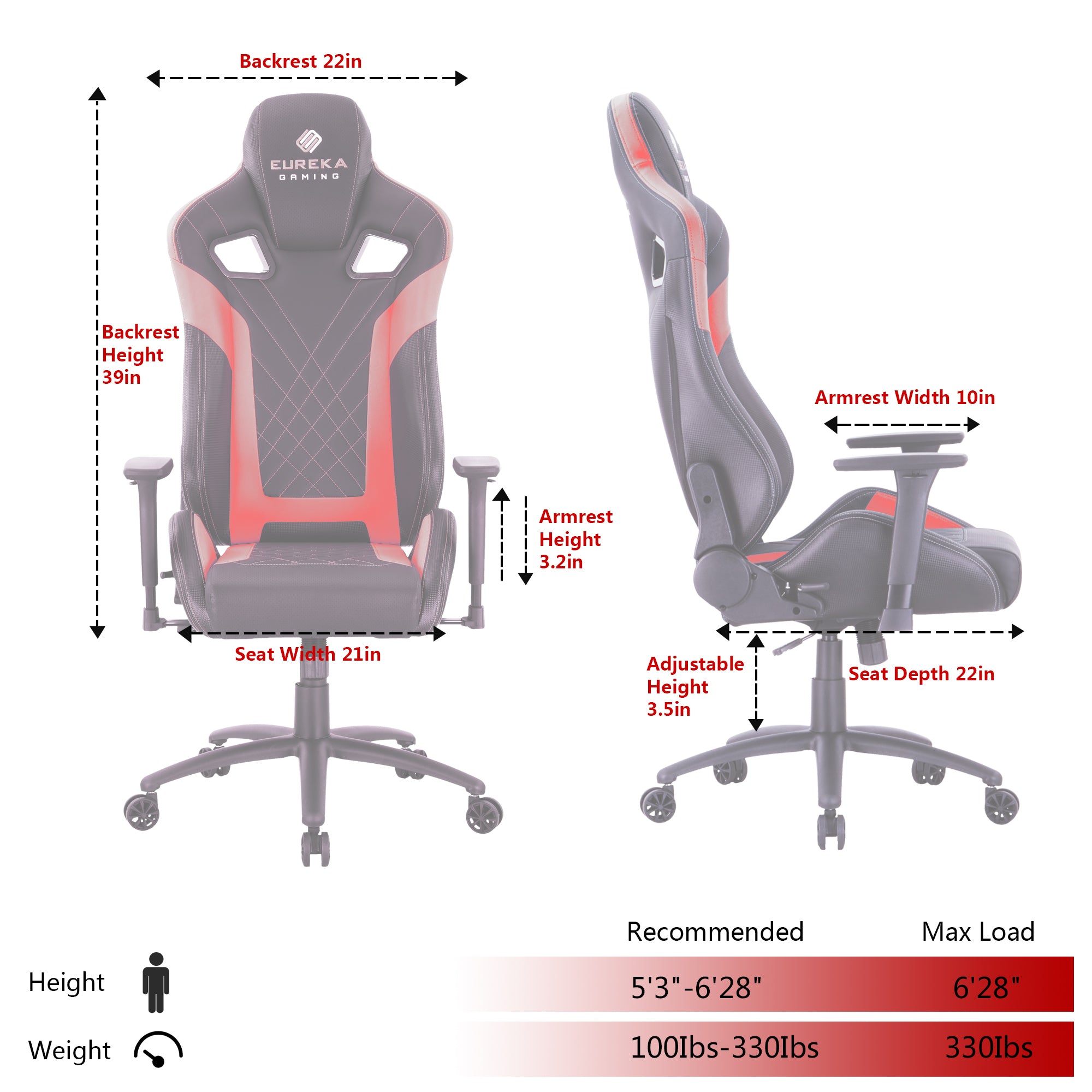 Eureka Big Tall Gaming High Back Support Adjustable Leather Chair