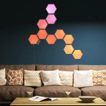 Eureka Lucet Art Lighting: Hexagon Led Panels Illuminating Modern Living Room.