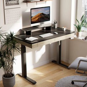 47'' /55'' Standing Desk with Drawers, Wood Finish