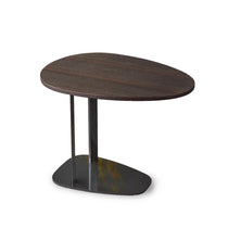 23 Contemporary Side Table With Dark Wood Top and Black Metal Base, Showcasing Dimensions,Overview.