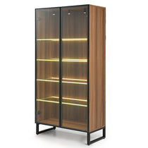 Modern Curio Cabinet With Adjustable Shelves, Led Lighting and Glass Doors.