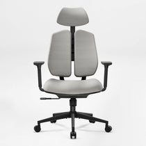 Flex Ergonomic Office Chair in Gray Fabric With Dual Backrests, for Posture Support and Comfort.