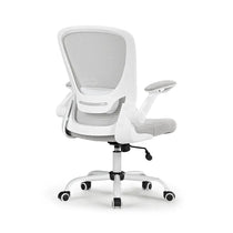 Onyx Ergonomic Office Chair With White Frame, Gray Mesh Back, and Adjustable Armrests，Back View.
