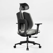 Flex Ergonomic Office Chair, Rear View. Dual Backrests, Gray Fabric, Black Frame for Ergonomic Support.
