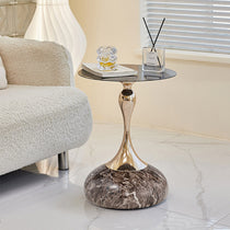 15 Round Side Table With Marble Base, Metal Stem, and Dark Top. Modern Living Room Furniture.