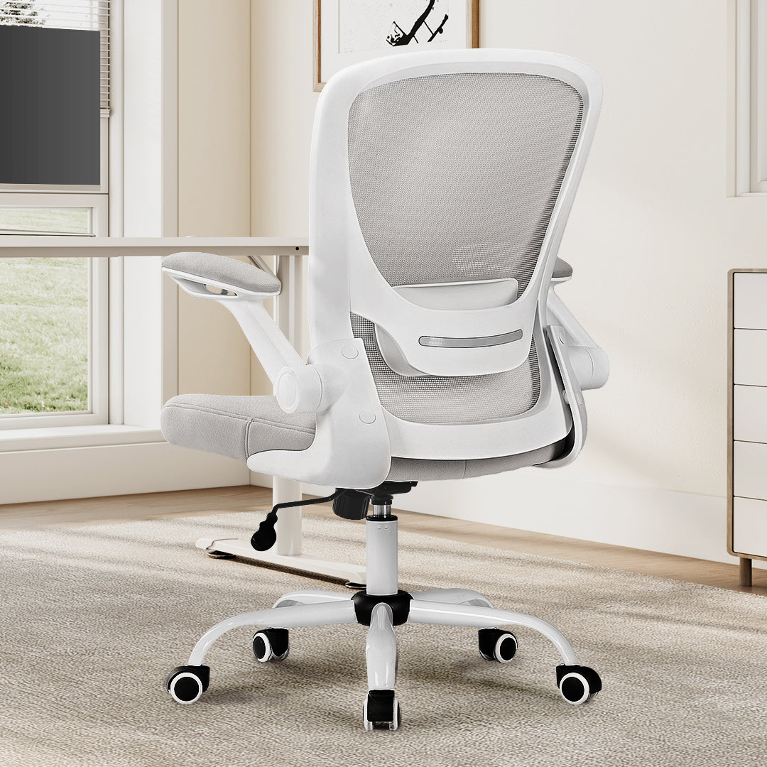 Onyx Ergonomic Office Chair With White Frame, Mesh Back, and Adjustable Armrests, for Home Office.