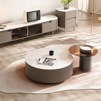 35 Round White Sintered Stone Coffee Table Set With Side Table, Modern Living Room Design.