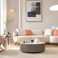 35" Round White Sintered Stone Coffee Table with Side Table Set