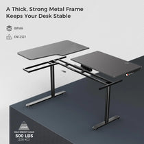 L Shaped Gaming Desk With Strong Metal Frame and Carbon Fiber Surface, Rated for 500 Lbs, Ergonomic Gaming Setup.