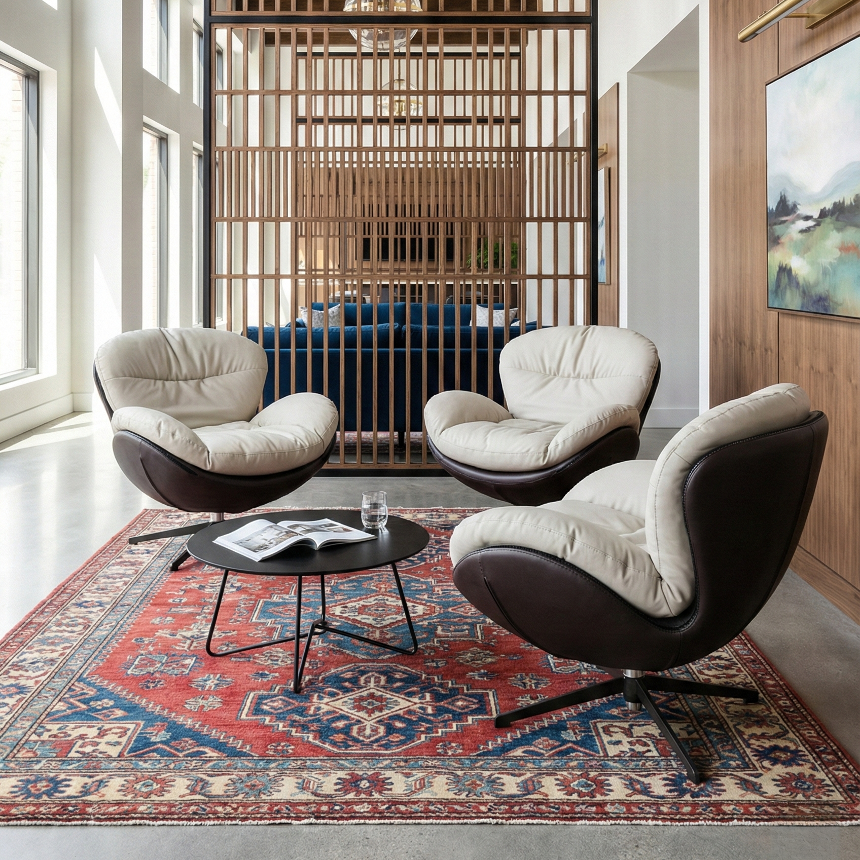 Alexia Swivel Lounge Chair in Cream and Dark Brown, Ergonomic Design, Perfect for Modern Office.