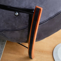 Chloe Rocking Lounge Chair Detail: Wooden Rocker Base, Dark Gray Fabric.