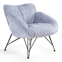 Marco Cozy Lounge Chair in Blue Terry Cloth With Black Metal Legs.