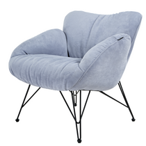 Marco Cozy Lounge Chair in Light Blue Terry Cloth With Black Metal Legs. Modern and Comfortable Living Room Furniture.