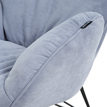 Marco Cozy Lounge Chair Detail, Soft Blue Terry Cloth Upholstery, By Eureka Ergonomic.