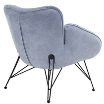 Marco Cozy Lounge Chair, Light Blue Terry Cloth Upholstery With Black Metal Legs. Modern Living Room Furniture.
