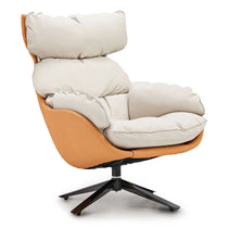 Todd Swivel Armchair With High Back, Cream Upholstery, Orange Woven Side, Ergonomic Design, Swivel Base.