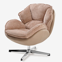 Norman Chenille Swivel Lounge Chair in Tan Chenille Fabric With Chrome Base, Ergonomic Design, Perfect for Living Room.