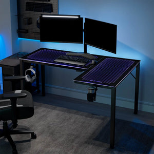 Eureka Ergonomic GTG-L60 L-Shaped Gaming Desk With Rgb Lighting, Dual Monitor Setup.