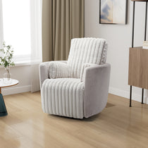 Lucia Swivel Rocking Recliner in White Textured Upholstery. Ergonomic Design for Living Room.