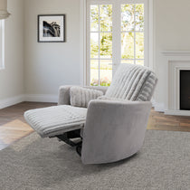 Lucia Recliner in Light Grey, Ergonomic Design. Swivel, Rocking Motion for Living Room Comfort.