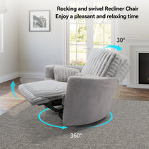 Lucia Swivel Rocking Recliner in Light Grey Fabric, 360-Degree Swivel & 30-Degree Recline, Enjoy Relaxing Time.