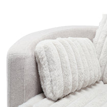 Lucia Swivel Rocking Recliner Detail: White Plush Pillow and Light Grey Fabric, Ergonomic Comfort.