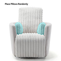 Lucia Swivel Rocking Recliner With White Textured Upholstery, Place Pillows Randomly for Comfort.