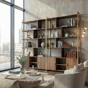 Napa Wood Bookcase Cabinet, Bottom Storage, Adjustable Book Shelves