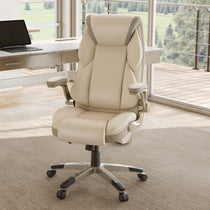 Cream Galene Office Chair, Ergonomic Faux Leather Design for Workspace Comfort and Style, With Breathable Mesh.