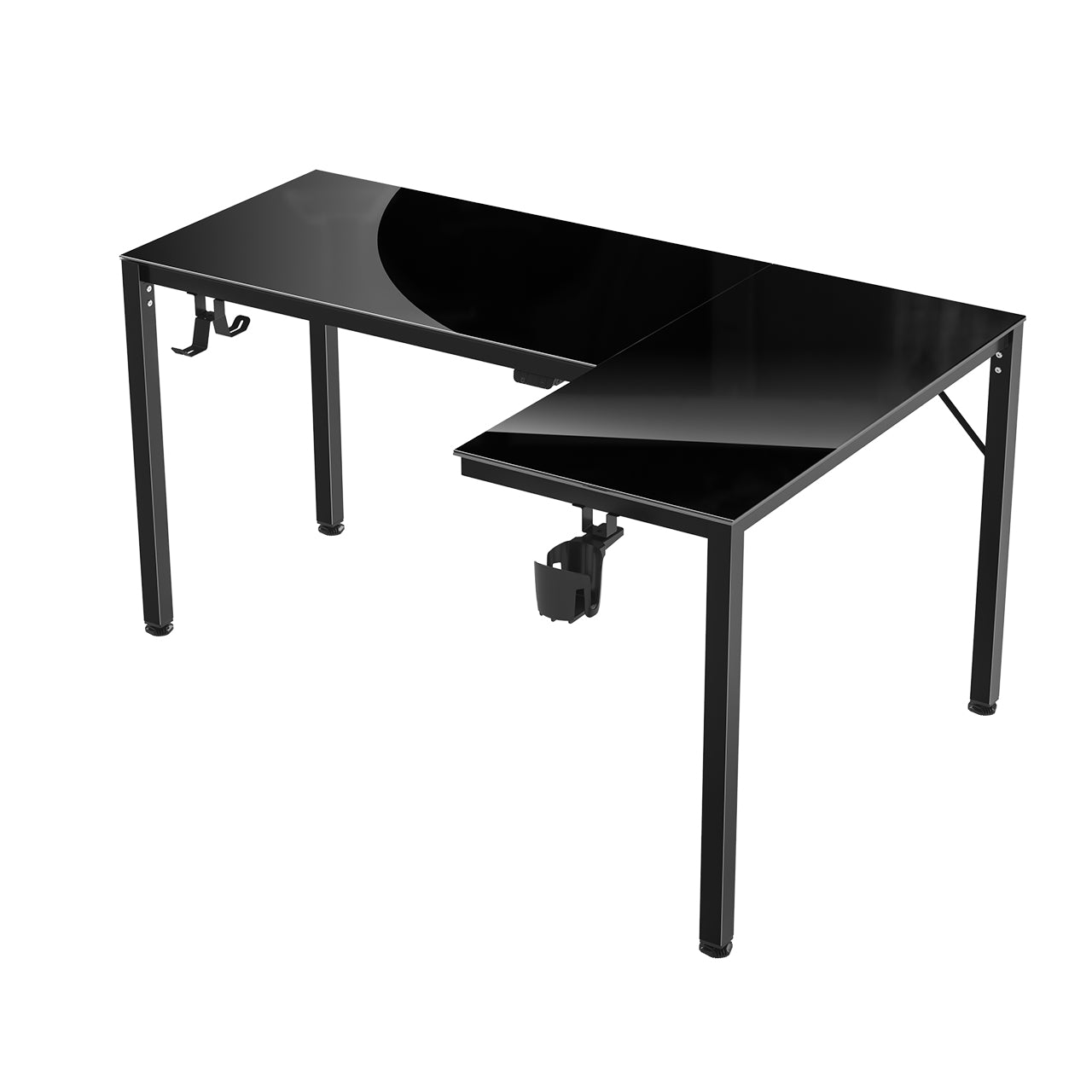 L60 Glass Gaming Desk, Black-colored, Right Sided, Eureka Ergonomic, Tempered Glass, RGB Gaming Desk, RGB Lights Off, Product Image