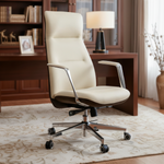Royal Slim Executive Office Chair in Cream Leather, Ergonomic High-Back Design for Office Comfort.
