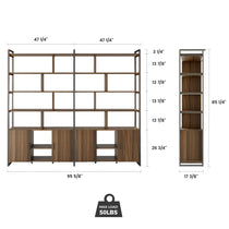 Napa Wood Bookcase Cabinet With Measurements and Max Load, Walnut & Black.