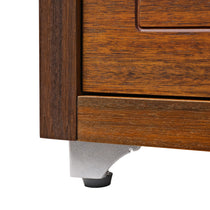 Dark Walnut File Cabinet Corner Detail With Metal Leg. Mid-Century Modern Office Storage.