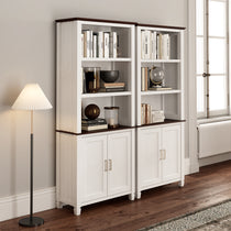 Eureka Ergonomic Ark Es 71 Display Bookshelf With Storage Cabinet - White and Dark Brown, Ideal for Storage and Display.