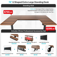 74x23 U-Shaped Standing Desk with Accessories Set