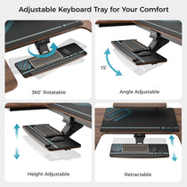 Eureka Ergonomic Adjustable Keyboard Tray, Featuring 360° Rotation, Angle, Height and Retractable for Ergonomic Comfort.