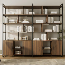 Napa Wood Bookcase Cabinet With Adjustable Shelves, Showcasing Books, Decorative Items, and Storage With a Stylish Design.