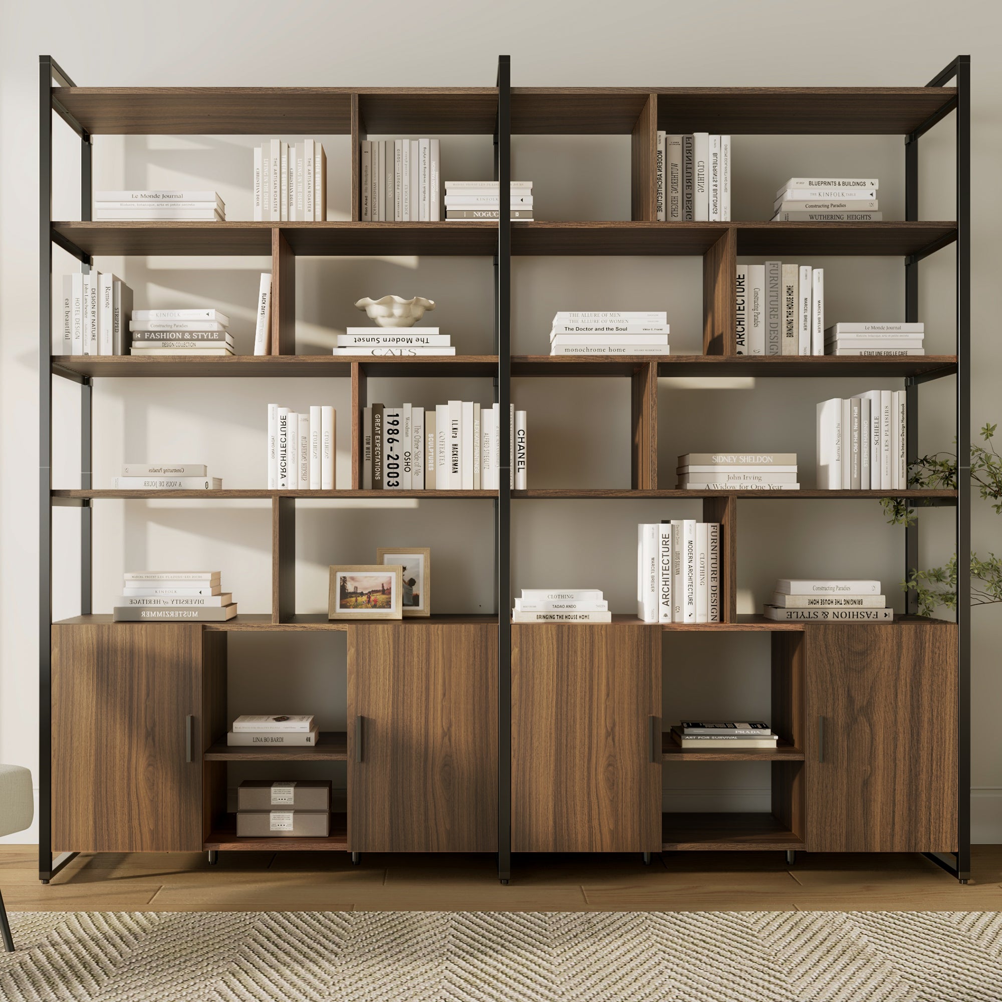 Napa Wood Bookcase Cabinet With Adjustable Shelves, Showcasing Books, Decorative Items, and Storage With a Stylish Design.