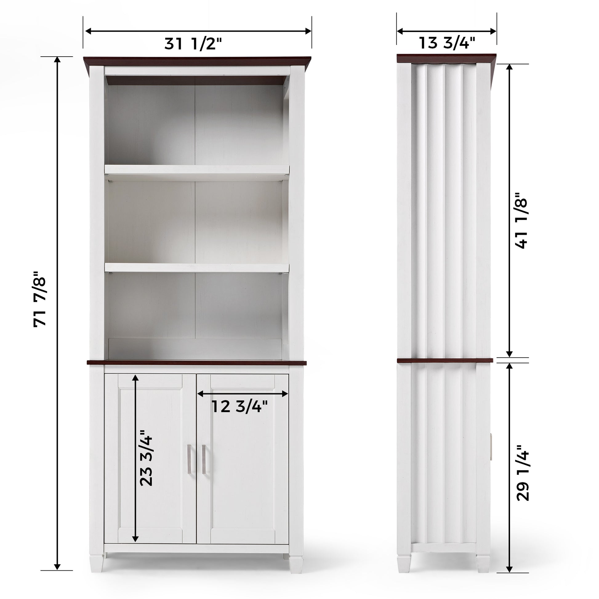 Eureka Ergonomic 77-Inch White Display Bookshelf Detailed Dimensions