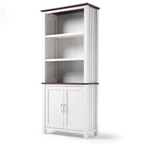 White Ark Es 71'' Bookshelf With Storage Cabinet and Dark Brown Trim, Ideal for Storage and Display.