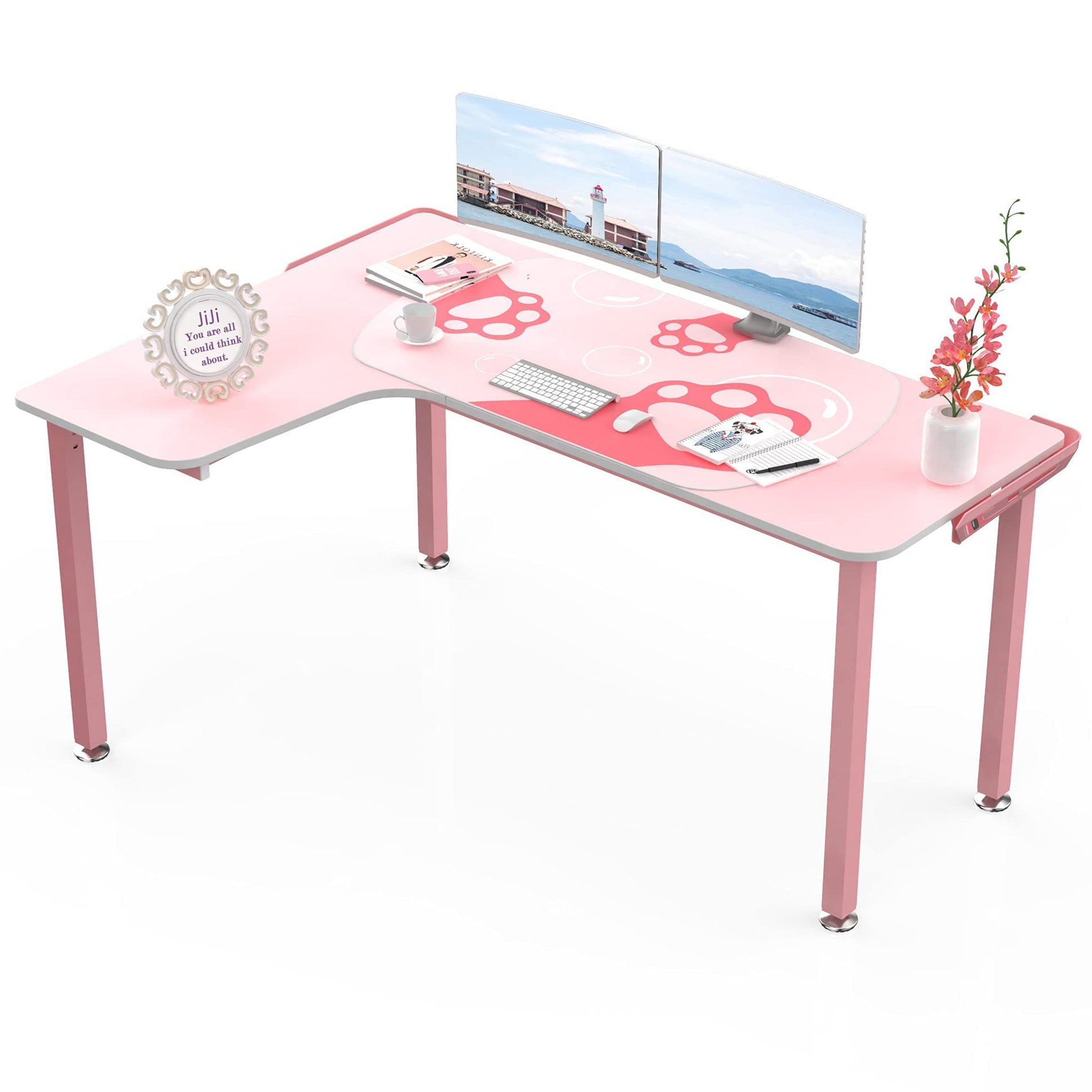 GAMING DESK: L152 60" Pink Shaped L Desk, RIght - White Background - Eureka Ergonomic GAMING-DESKS SCENE1