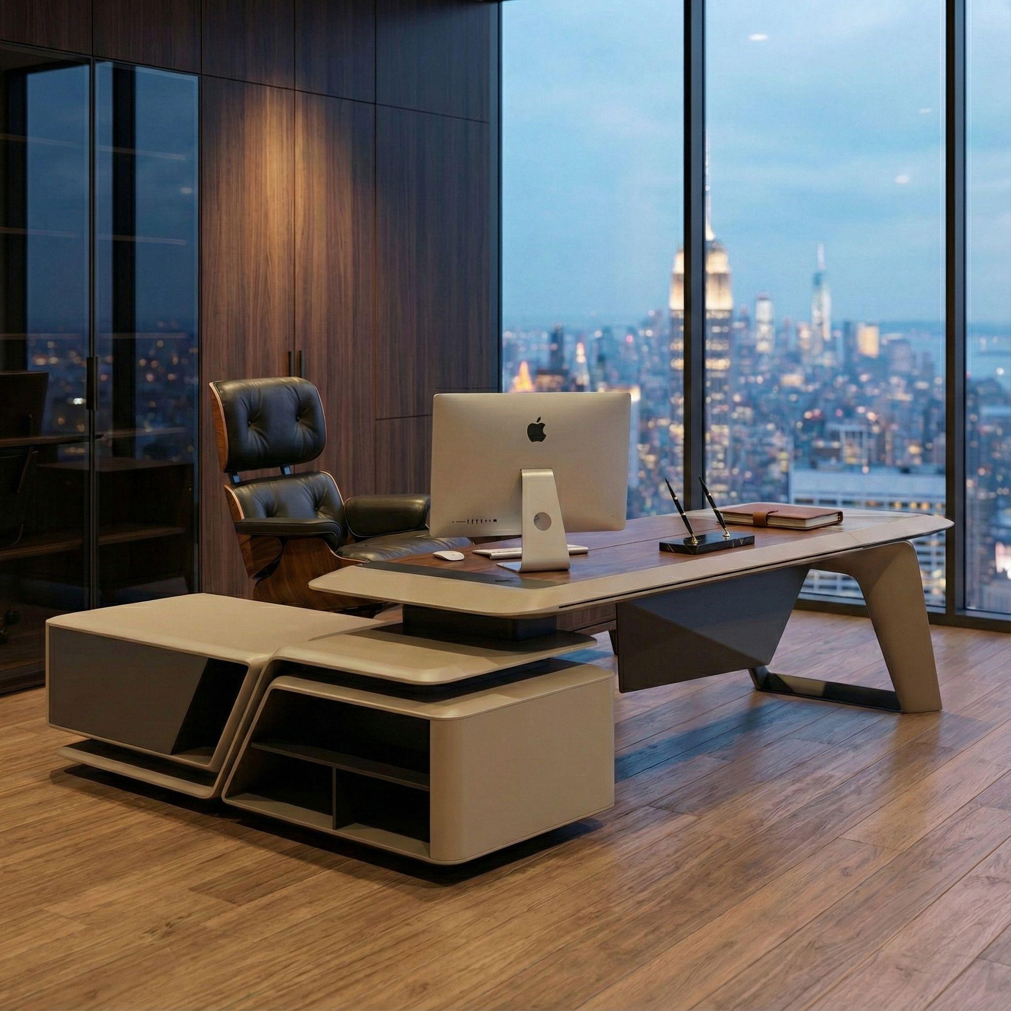 Zen Lunar Executive Desk & Bookcase - Eureka Ergonomic