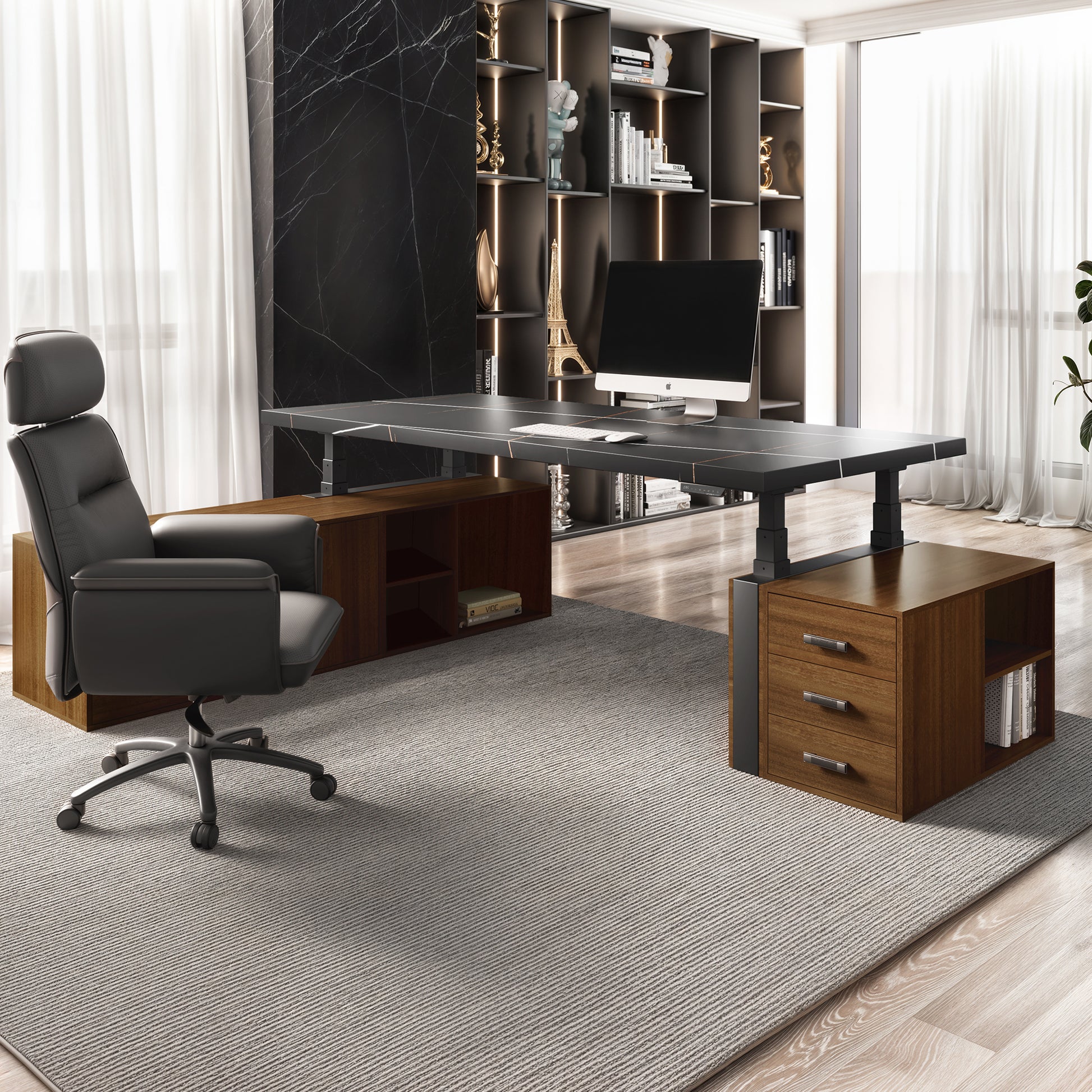 Eureka Ergonomic Executive Office Set with Zen Pro Standing Desk and Premium Royal Executive Chair in home office.