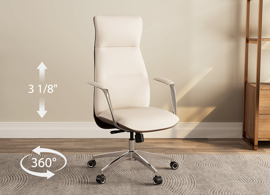 Royal Slim OC08 Leather High Back Executive Office Chair, Beige White, Executive Office, Flexibility